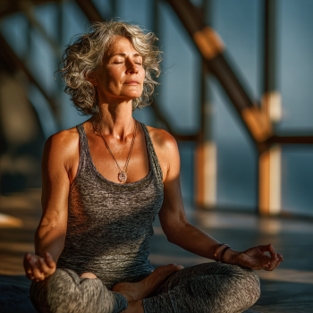 Група пожилих людей займається йогою на свіжому повітрі